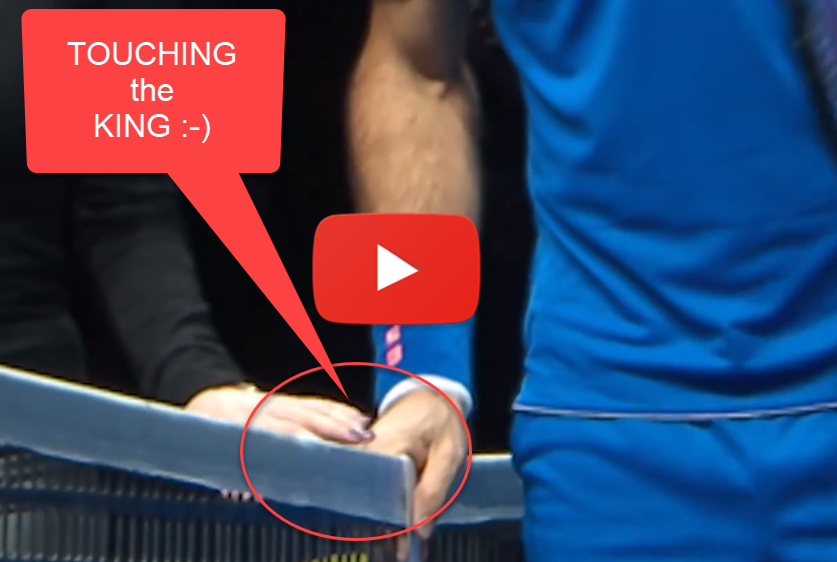 TOO FUNNY. Impudent female fan touches Federer at the net Tennis