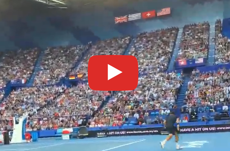 Federer tweener against Tsitsipas in Perth