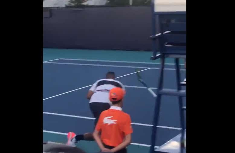 Nick Kyrgios destroying racket in the Miami Open