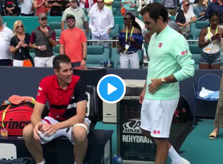Federer Isner talking at the Miami open