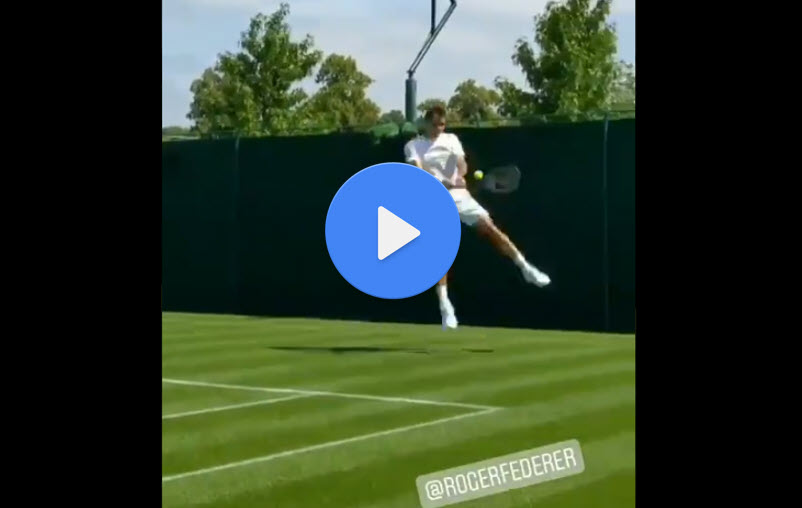 Roger Federer performs a fantastic double-handed backhand when getting ready for Wimbledon