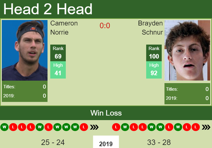 Prediction and head to head Cameron Norrie vs. Brayden Schnur