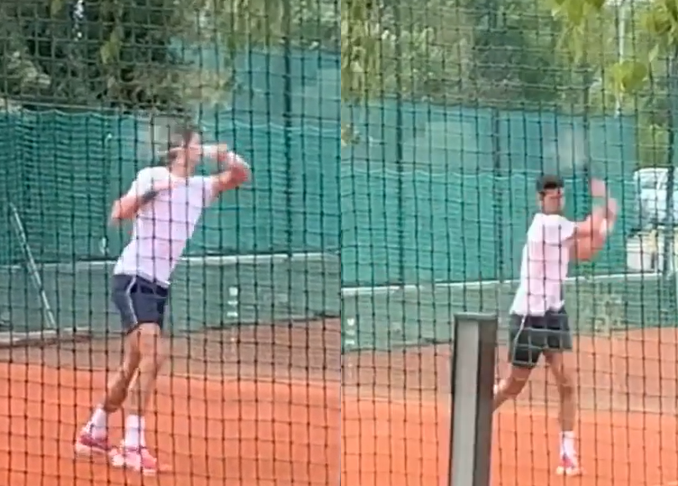 Djokovic playing with left hand Djokovic playing with left hand