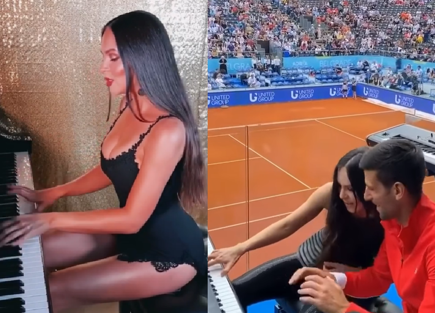 Djokovic playing piano with Lola Astanova