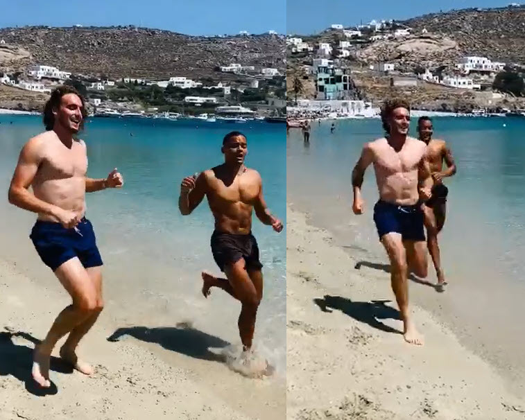 Tsitsipas running on the beach
