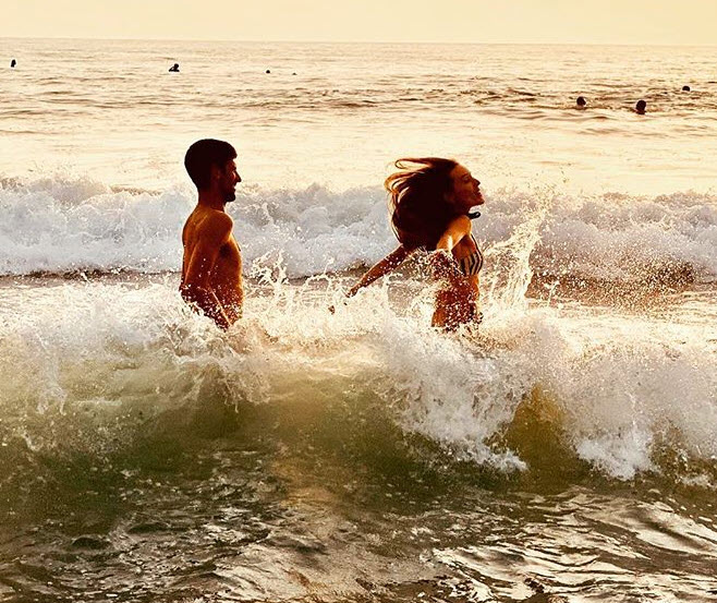 Djokovic At The Beach With His Wife Jelena