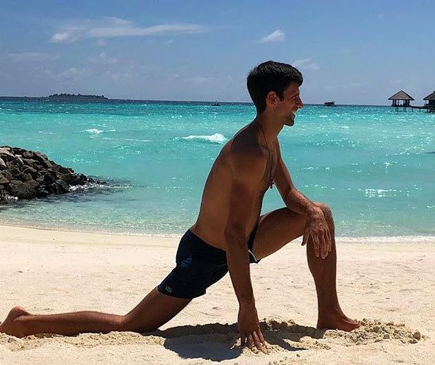 Novak Djokovic Training At The Beach