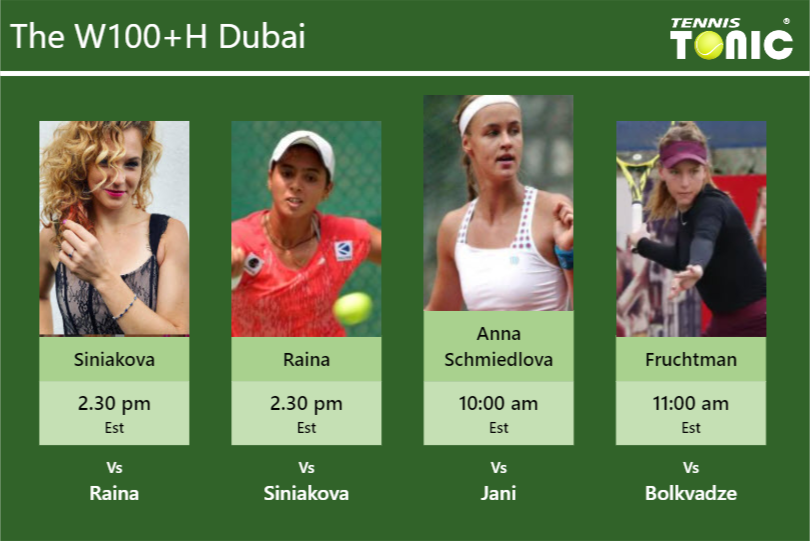 PREDICTION, PREVIEW, H2H: Siniakova, Raina, Anna Schmiedlova and Dagan Fruchtman to play on Court 1 on Monday – W100+H Dubai Katerina Siniakova-Ankita Raina-Anna Schmiedlova-Mika Dagan Fruchtman Stats info