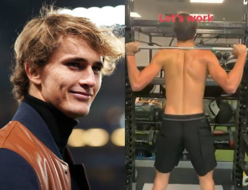 Sascha Zverev training hard at the gym preparing his Australian Open