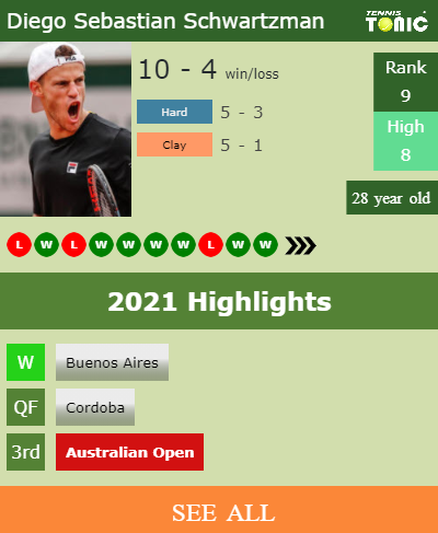 Diego Sebastian Schwartzman Stats info