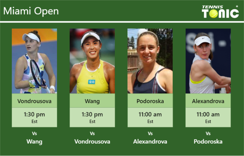 Prediction Preview H2h Vondrousova Wang Podoroska And Alexandrova To Play On Court 3 On Thursday Miami Open Tennis Tonic News Predictions H2h Live Scores Stats