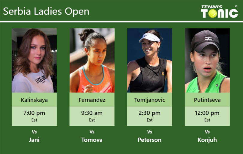 PREDICTION, PREVIEW, H2H: Kalinskaya, Annie Fernandez, Tomljanovic and Putintseva to play on Center Court on Wednesday – Serbia Ladies Open Anna Kalinskaya-Leylah Annie Fernandez-Ajla Tomljanovic-Yulia Putintseva Stats info