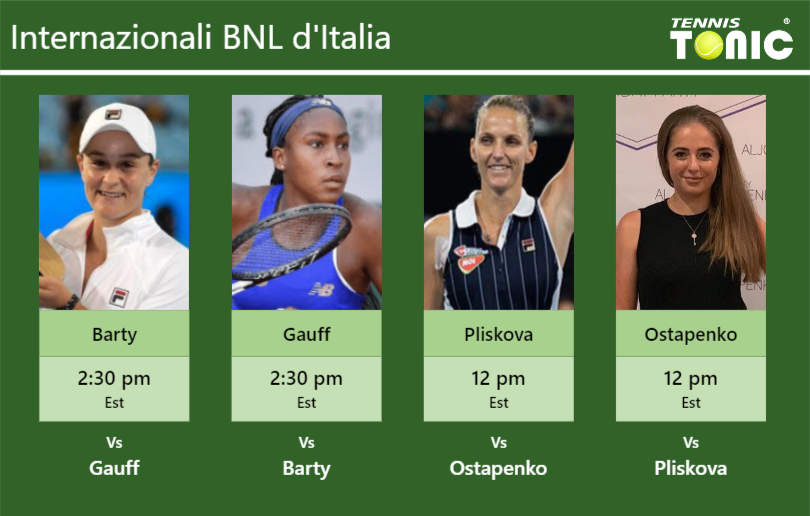 PREDICTION, PREVIEW, H2H: Barty, Gauff, Pliskova and Ostapenko to play on  Grand Stand Arena on Friday - Internazionali BNL d'Italia - Tennis Tonic -  News, Predictions, H2H, Live Scores, stats