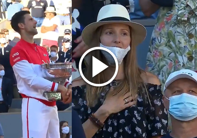 Novak Djokovic And His Wife During The National Anthem