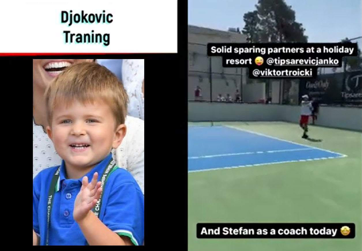 Novak Djokovic coached by his son while training with Troicki and Tipsarevic for the US Open - Tennis Tonic