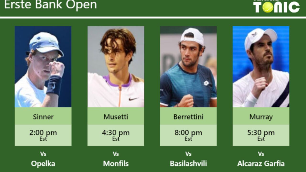 PREDICTION, PREVIEW, H2H Sinner, Musetti, Berrettini and Murray to play on CENTRE COURT on Wednesday - Erste Bank Open - Tennis Tonic