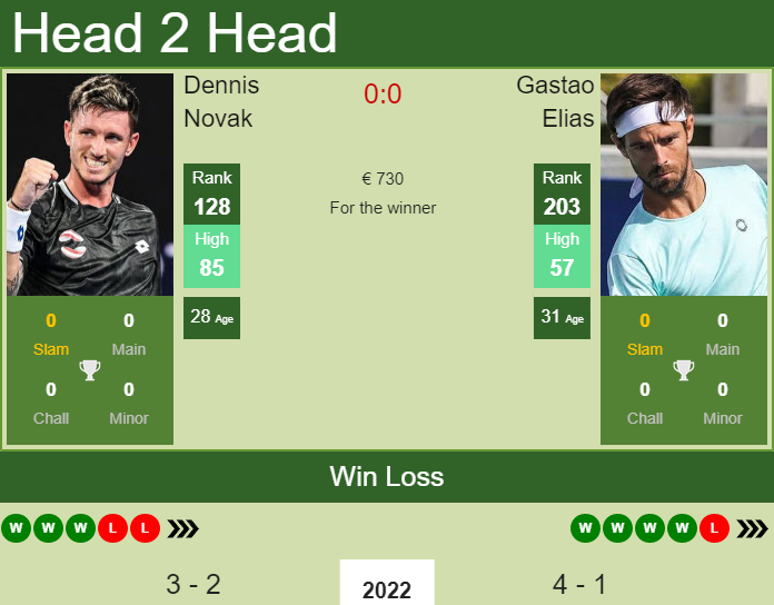 Prediction and head to head Dennis Novak vs. Gastao Elias