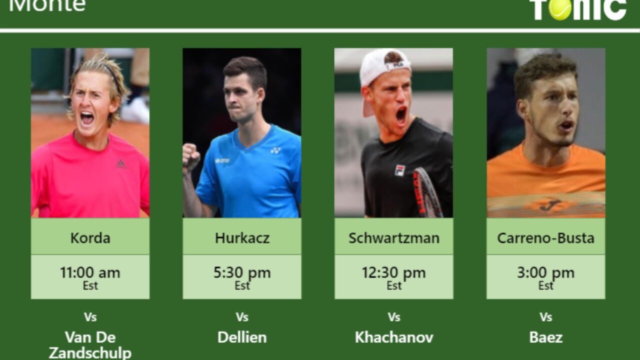 PREDICTION, PREVIEW, H2H Korda, Hurkacz, Schwartzman and Carreno-Busta to play on COURT DES PRINCES on Monday - Monte-Carlo - Tennis Tonic
