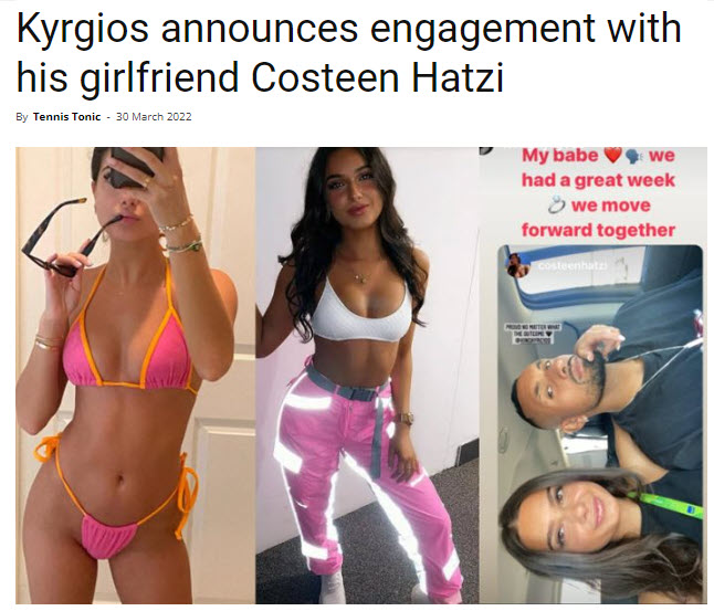 Kyrgios Engaged With His Girlfriend Costeen Hatzi