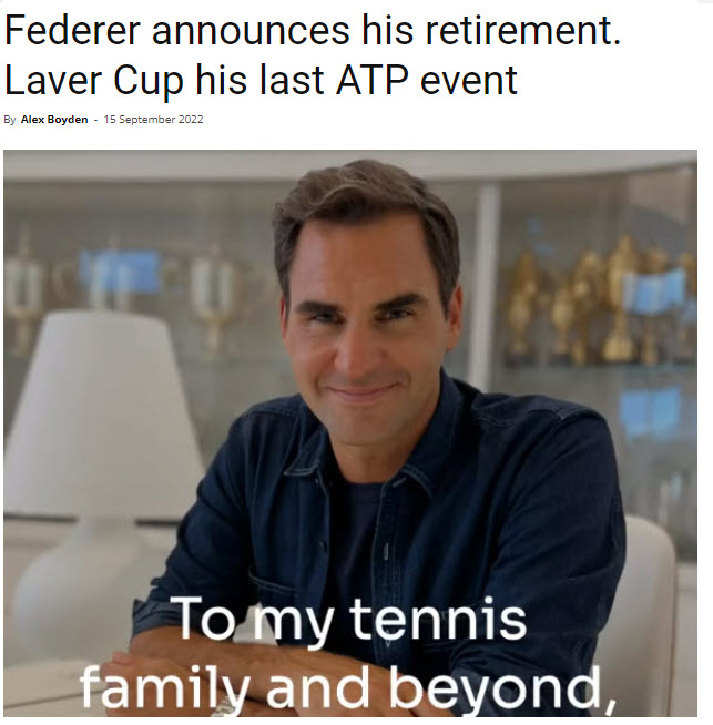 Federer Announces His Retirement. Laver Cup His Last Atp Event