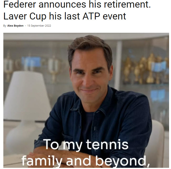 Federer Announces His Retirement. Laver Cup His Last Atp Event
