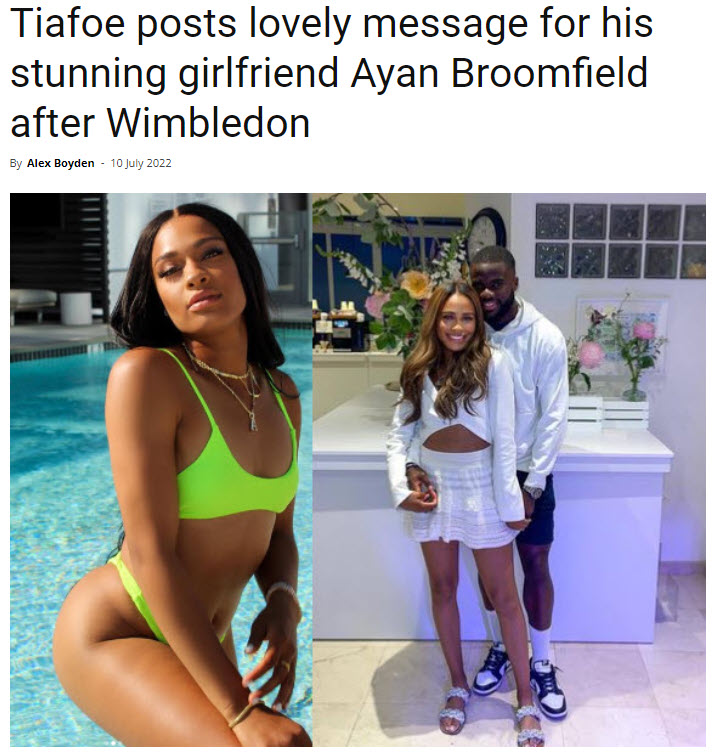 Tiafoe Posts Lovely Message For His Stunning Girlfriend Ayan Broomfield After Wimbledon