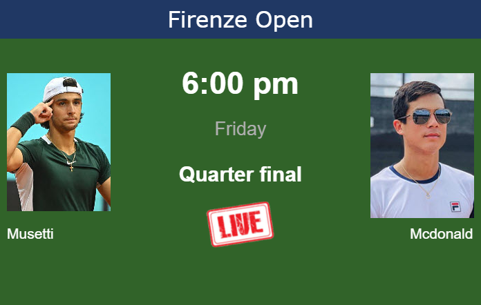 How to watch Musetti vs. Mcdonald on live streaming in Florence on Friday Friday Live Streaming Lorenzo Musetti vs Mackenzie Mcdonald