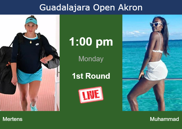 How to watch Mertens vs. Muhammad on live streaming in Guadalajara on Monday Monday Live Streaming Elise Mertens vs Asia Muhammad