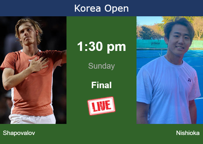 How to watch Shapovalov vs. Nishioka on live streaming in Seoul on Sunday Saturday Live Streaming Denis Shapovalov vs Yoshihito Nishioka