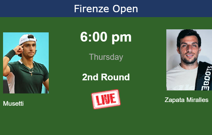 How to watch Musetti vs. Zapata Miralles on live streaming in Florence on Thursday Thursday Live Streaming Lorenzo Musetti vs Bernabe Zapata Miralles