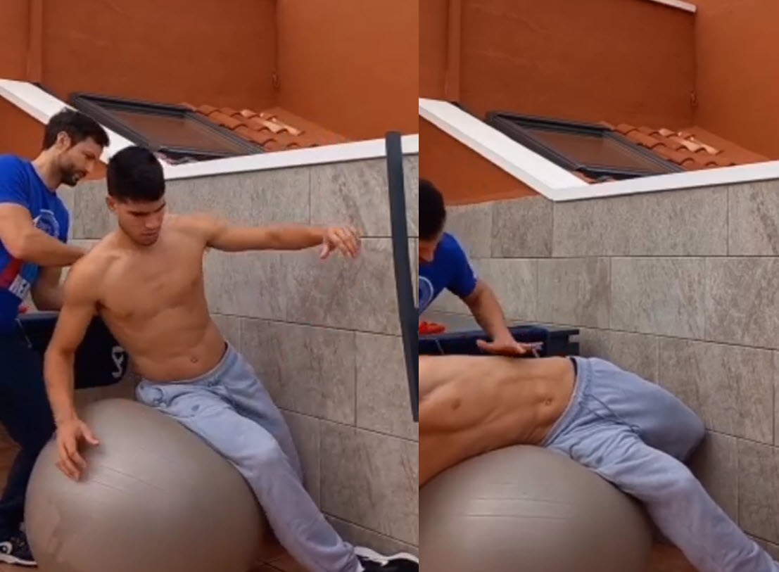 ABDOMINAL INJURY. Alcaraz is doing his rehab to recover for the new season after skipping the ATP Finals Alcaraz Doing His Rehabilitation