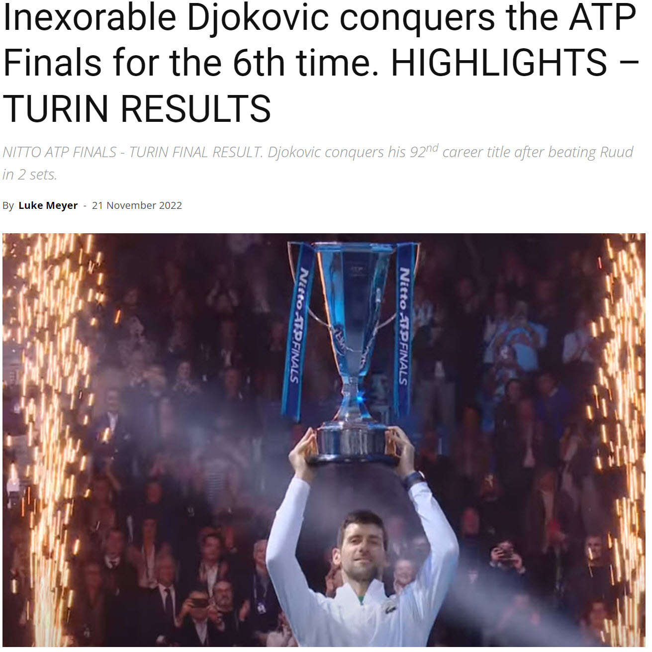 Djokovic Conquers The Atp Finals For The 6th Time