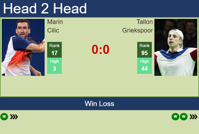 Prediction and head to head Marin Cilic vs. Tallon Griekspoor