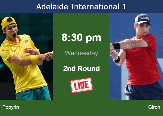 Tuesday Live Streaming Alexei Popyrin vs Marcos Giron