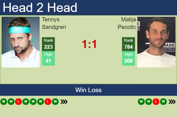 Prediction and head to head Tennys Sandgren vs. Matija Pecotic
