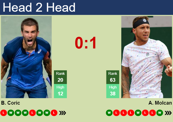Prediction and head to head Borna Coric vs. Alex Molcan