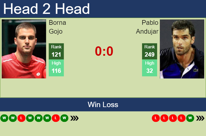 Prediction and head to head Borna Gojo vs. Pablo Andujar