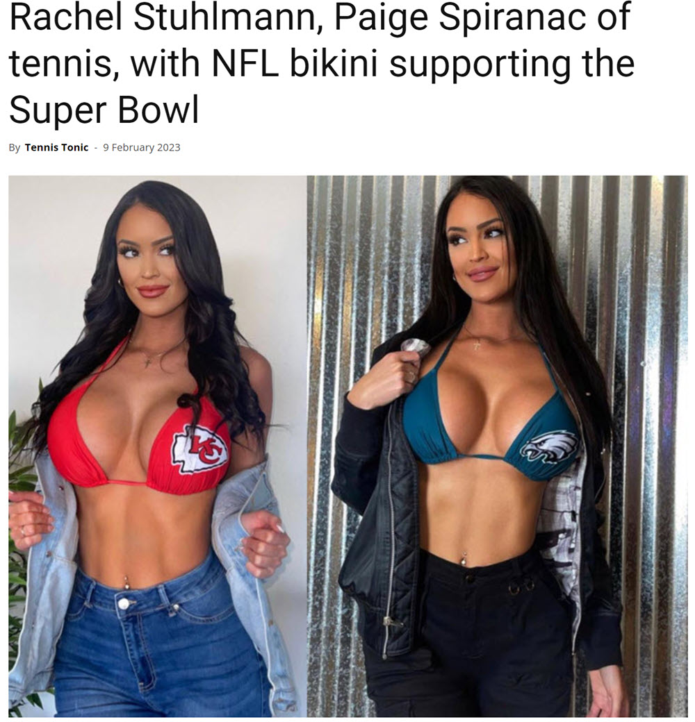 Rachel Stuhlmann, Paige Spiranac Of Tennis, With Nfl Bikini Supporting The Super Bowl