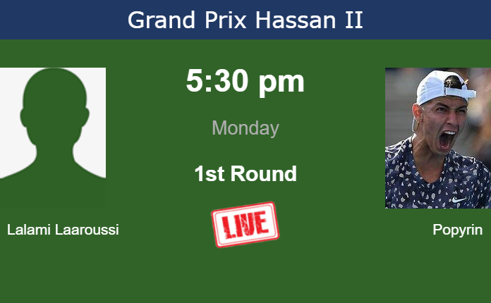 How to watch Lalami Laaroussi vs. Popyrin on live streaming in Marrakech on Monday Monday Live Streaming Younes Lalami Laaroussi vs Alexei Popyrin