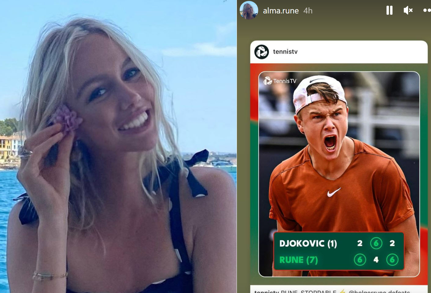 Holger Runes sister Alma celebrates his win over Novak Djokovic in Rome - Tennis Tonic