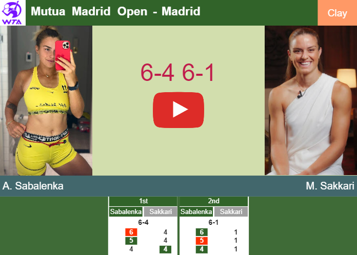 Prediction and head to head Aryna Sabalenka vs. Maria Sakkari