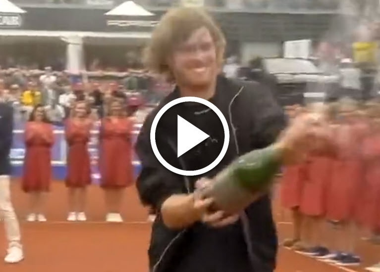 Champagne. Rublev Sprays Ruud Ballboys Tournament Director After Winning The Title