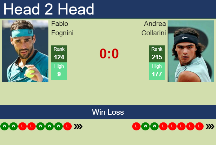 Prediction and head to head Fabio Fognini vs. Andrea Collarini