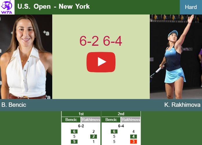 Belinda Bencic conquers Rakhimova in the 1st round to set up a battle vs Miyazaki at the U.S. Open. HIGHLIGHTS – U.S. OPEN RESULTS