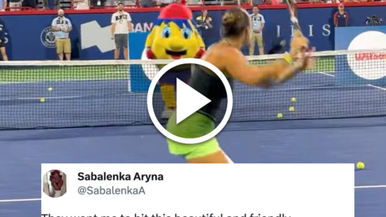 Aryna Sabalenka hit friendly mascot with