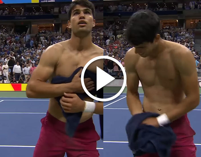 MUSCLES! The US Open crowd cheered when Carlos Alcaraz took off his shirt
