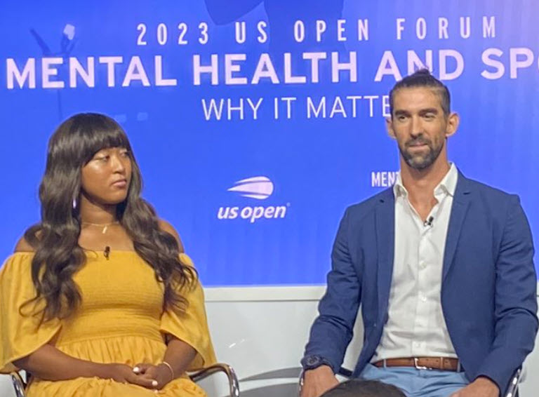 Naomi Osaka with Michael Phelps at US mental health forum