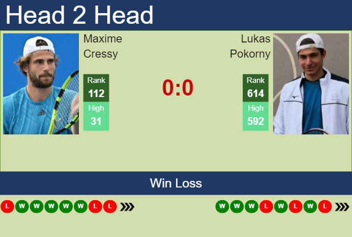 Prediction and head to head Maxime Cressy vs. Lukas Pokorny