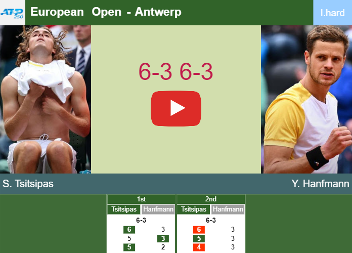 Stefanos Tsitsipas aces Hanfmann in the quarter to play vs Fils at the European Open. HIGHLIGHTS – ANTWERP RESULTS