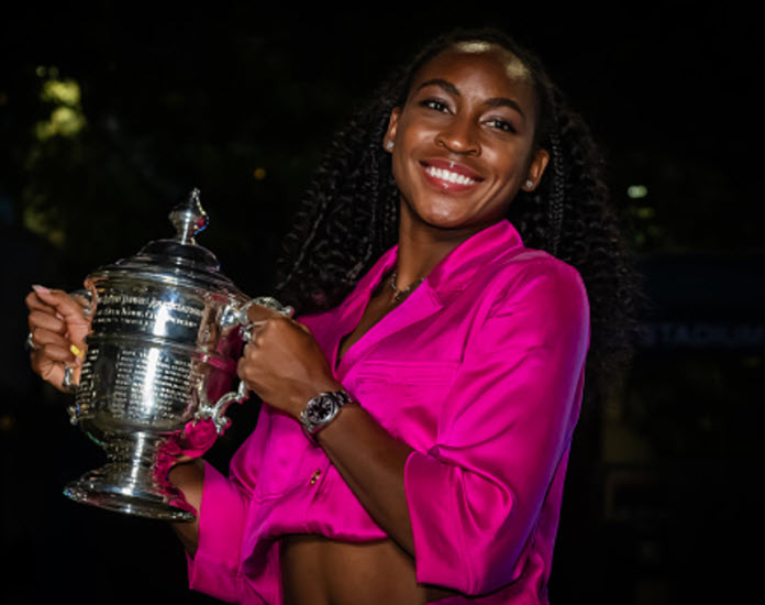 Gauff Smiles Holding The Us Open Trophy